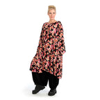 Winter dress in A-shape made of stretch jersey quality, Luna in black-red-fuchsia