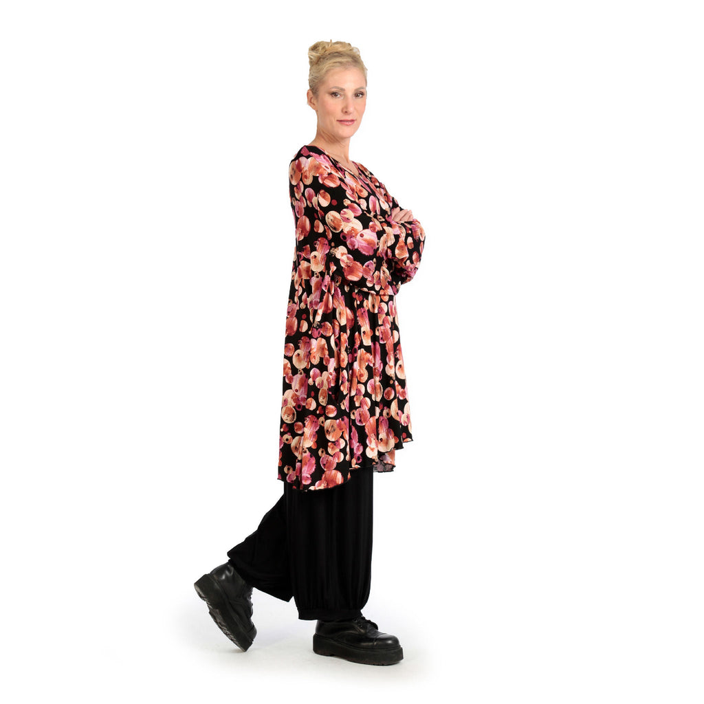 Winter big shirt in A-shape made of stretch jersey quality, Luna in black-red-fuchsia