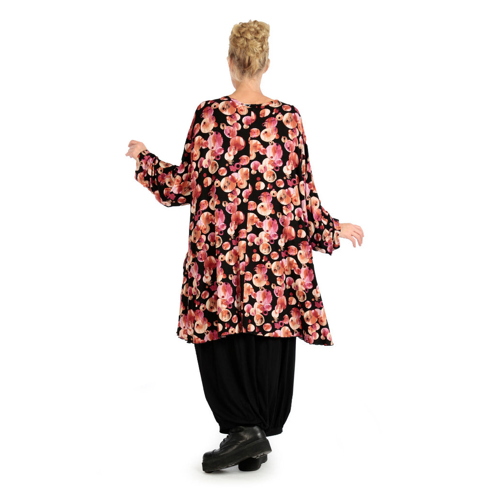 Winter big shirt in A-shape made of stretch jersey quality, Luna in black-red-fuchsia