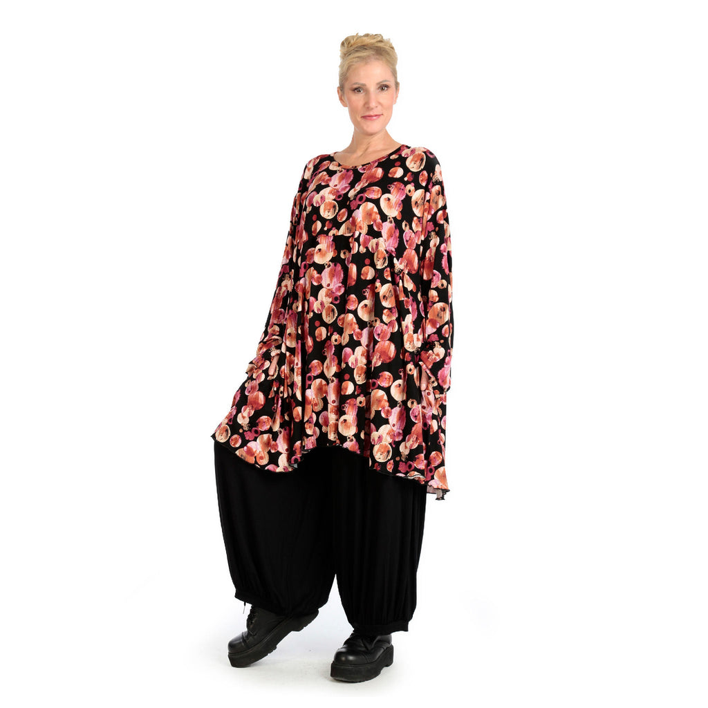 Winter big shirt in A-shape made of stretch jersey quality, Luna in black-red-fuchsia