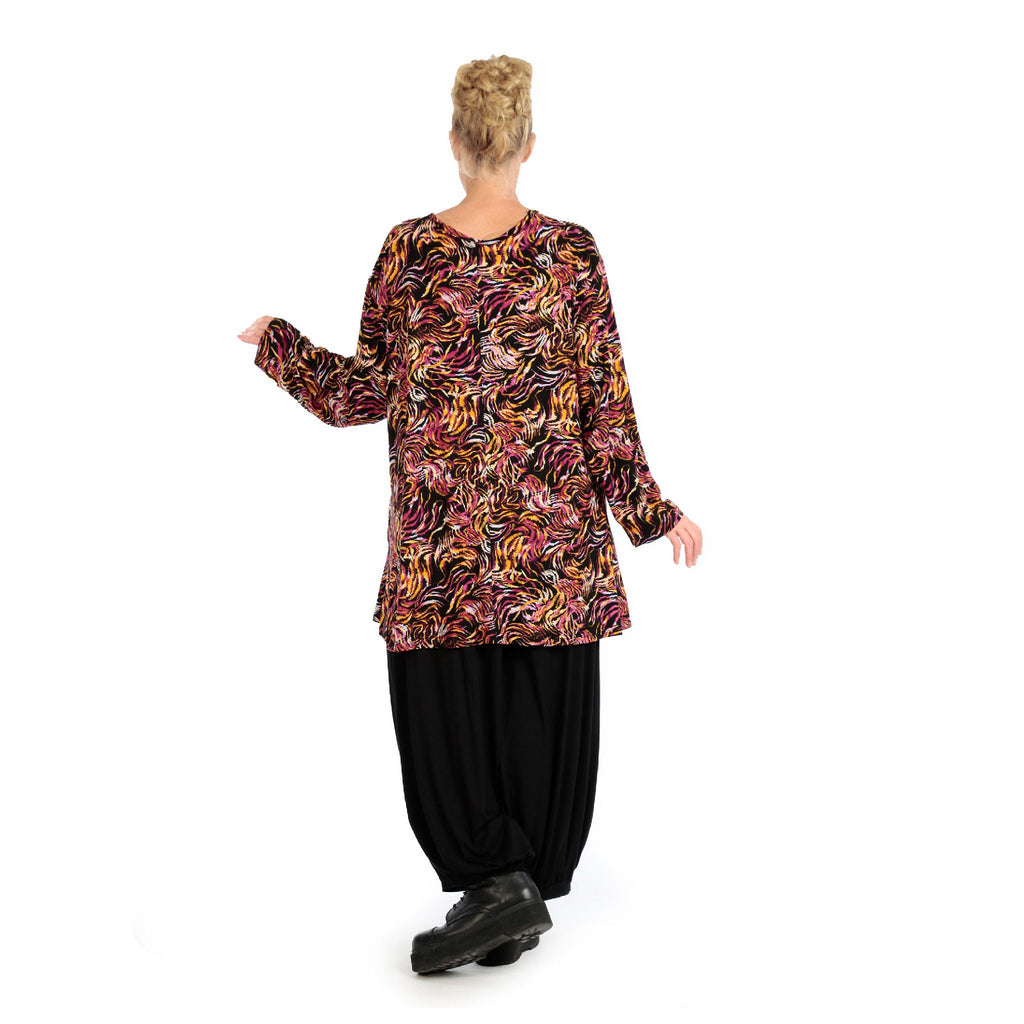 Winter shirt in bell shape made of stretcher jersey quality, Sienna in black-fuchsia-yellow