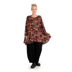 Winter shirt in bell shape made of stretcher jersey quality, Sienna in black-fuchsia-yellow