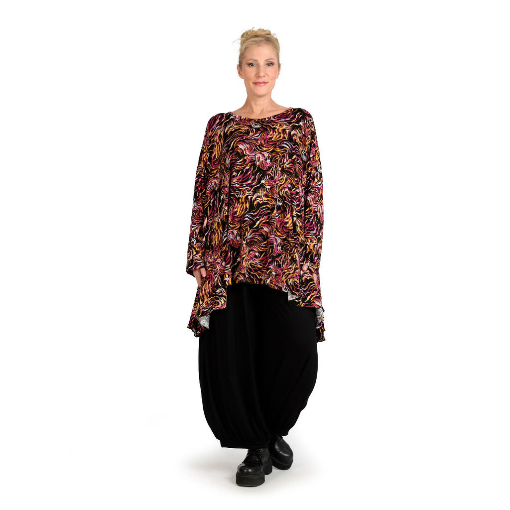 Winter big shirt in A-shape made of stretch jersey quality, Sienna in black-fuchsia-yellow