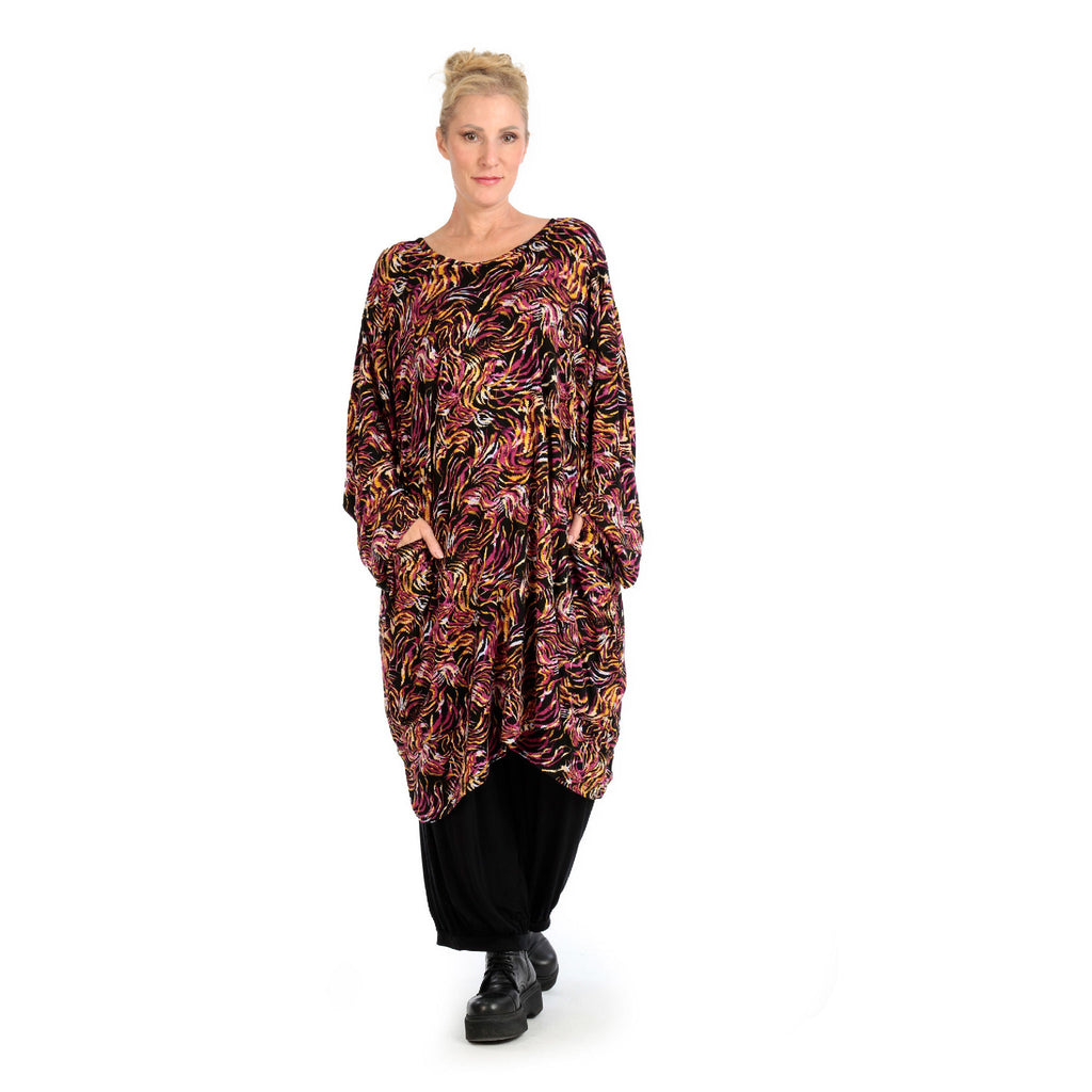 Winter big shirt in balloon shape made of stretcher jersey quality, Sienna in black-fuchsia-yellow