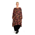 Winter dress in A-shape made of stretch jersey quality, Sienna in black-fuchsia-yellow