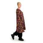 Winter dress in A-shape made of stretch jersey quality, Sienna in black-fuchsia-yellow