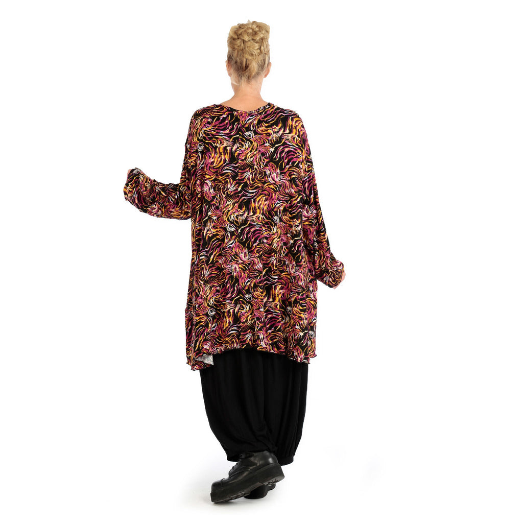 Winter big shirt in A-shape made of stretch jersey quality, Sienna in black-fuchsia-yellow