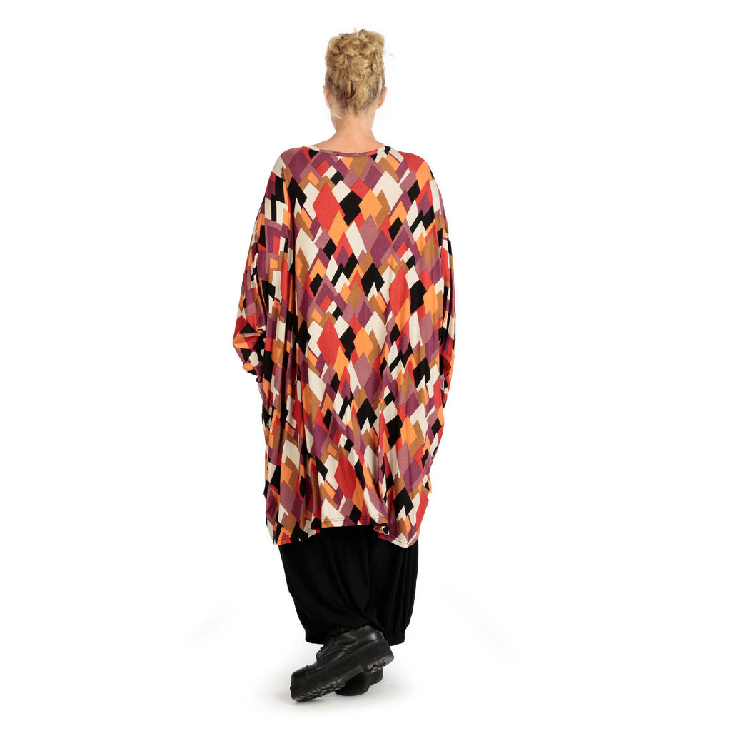Winter big shirt in balloon shape made of stretcher jersey quality, Lavina in black-lilac-orange