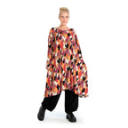 Robe d'hiver en forme de A en jersey extensible de qualité, Lavina en noir-lilas-orange