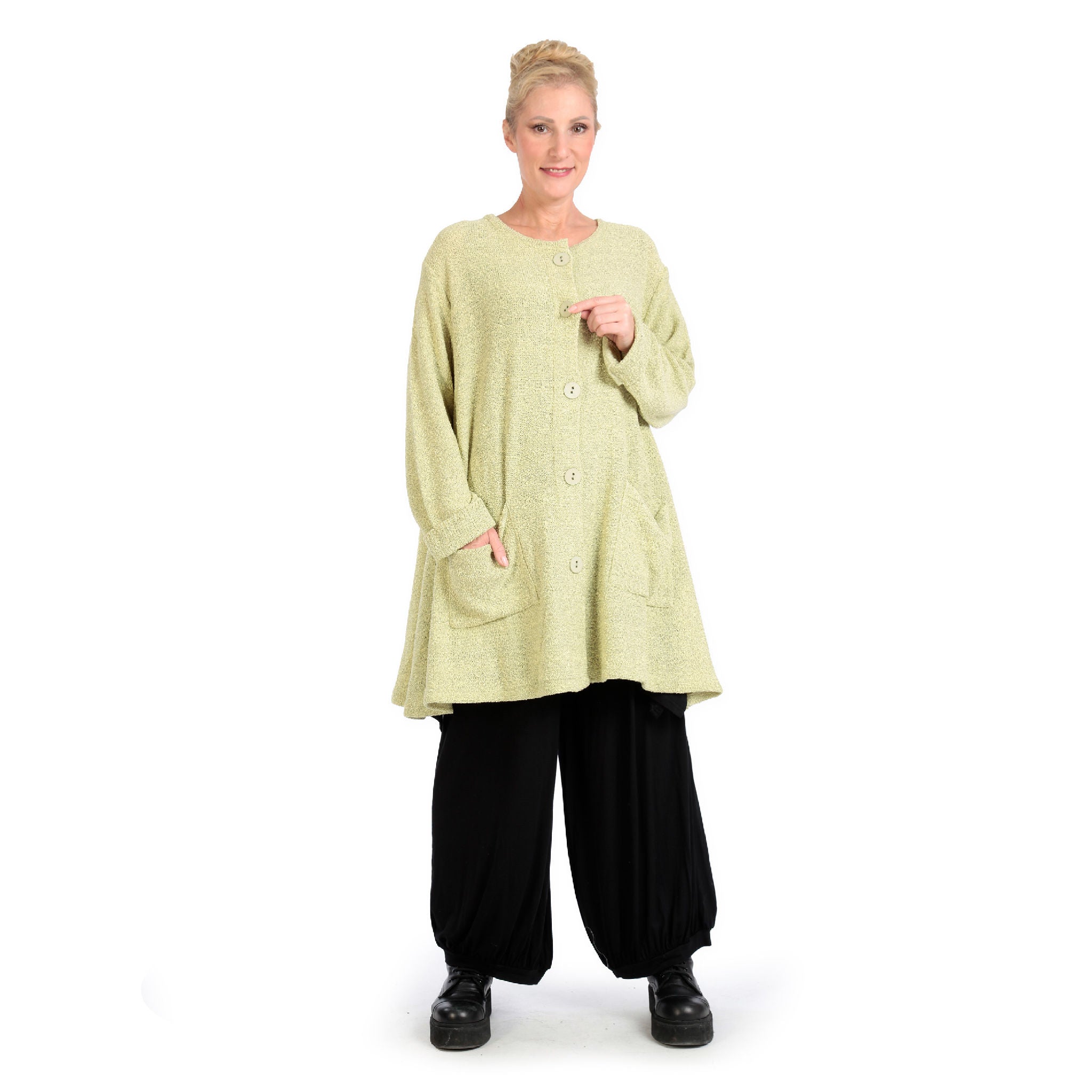 Winter jacket in A-shape made of soft boucle quality, boucle knit in light green