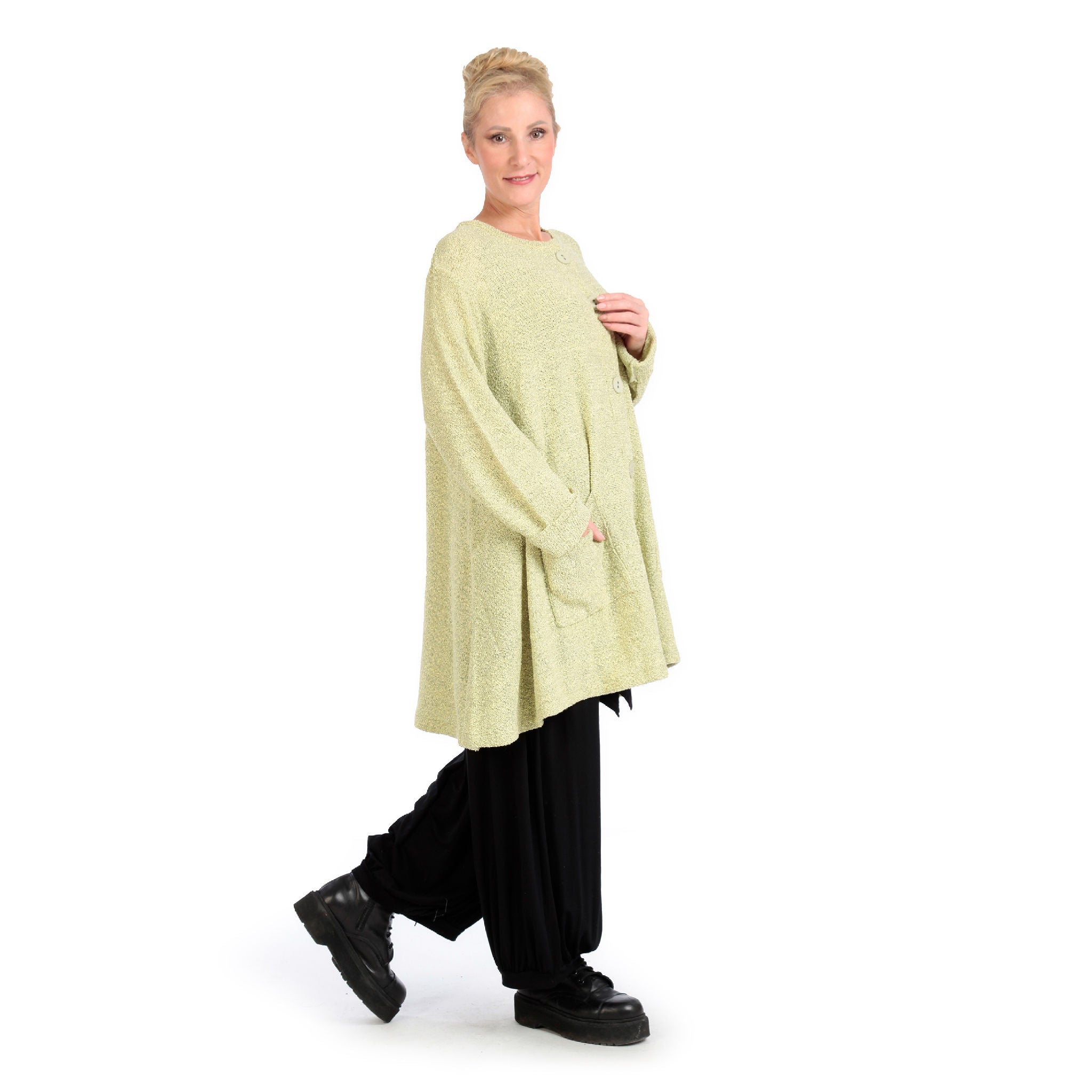 Winter jacket in A-shape made of soft boucle quality, boucle knit in light green