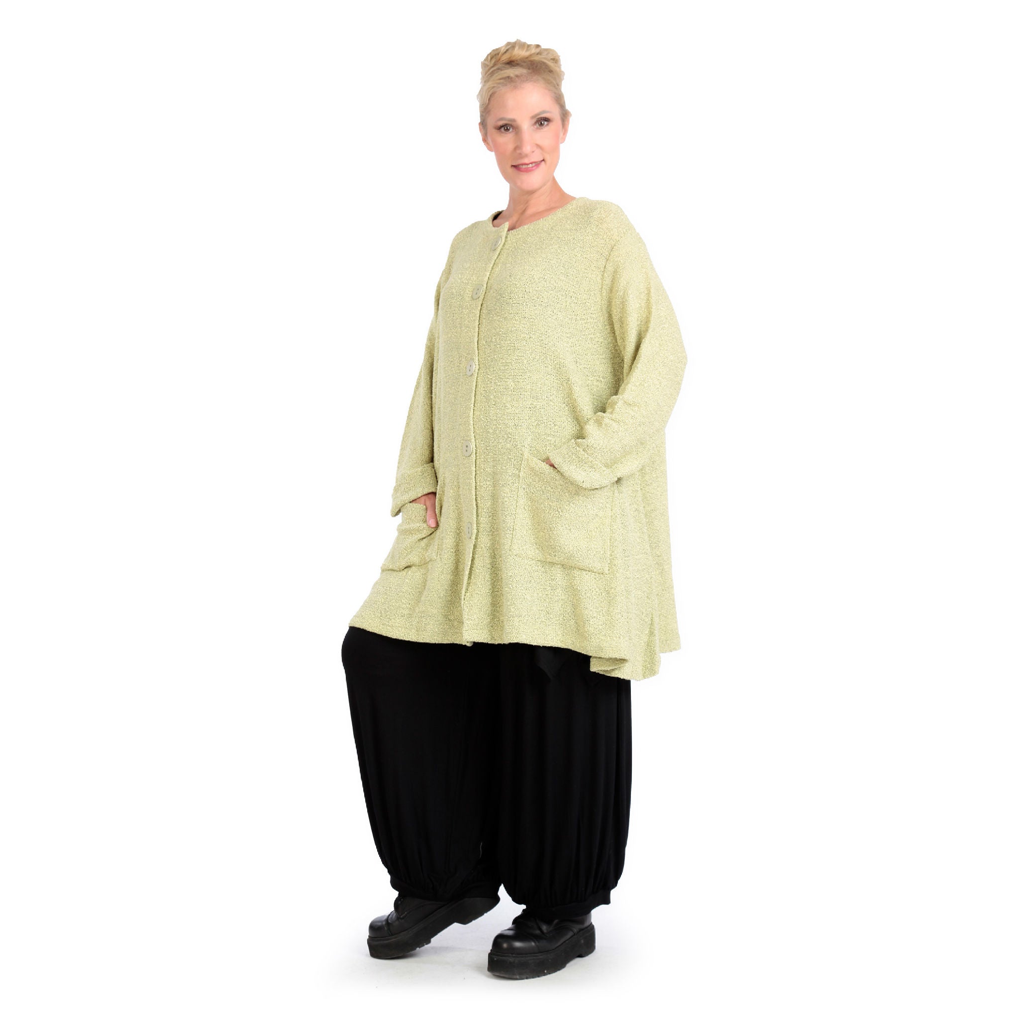 Winter jacket in A-shape made of soft boucle quality, boucle knit in light green