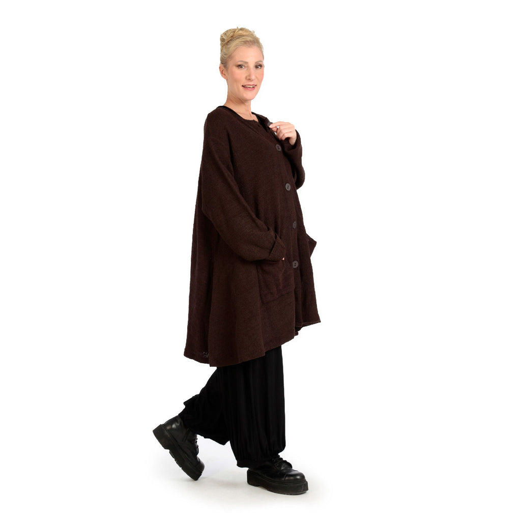 Winter jacket in A-shape made of soft boucle quality, boucle knit in chocolate brown