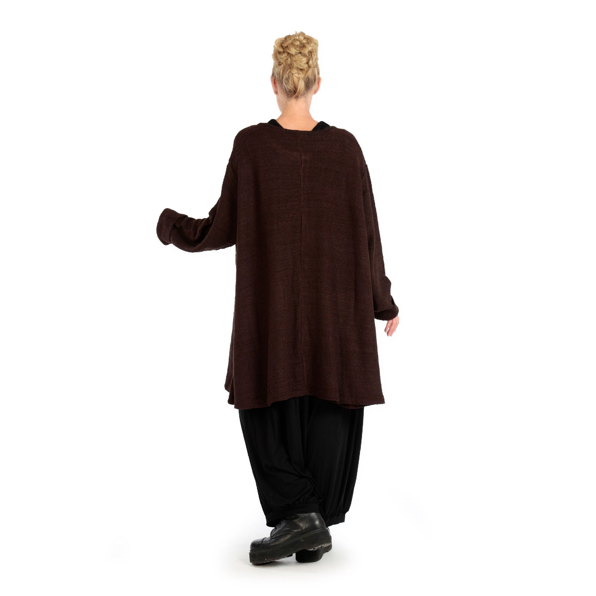 Winter jacket in A-shape made of soft boucle quality, boucle knit in chocolate brown