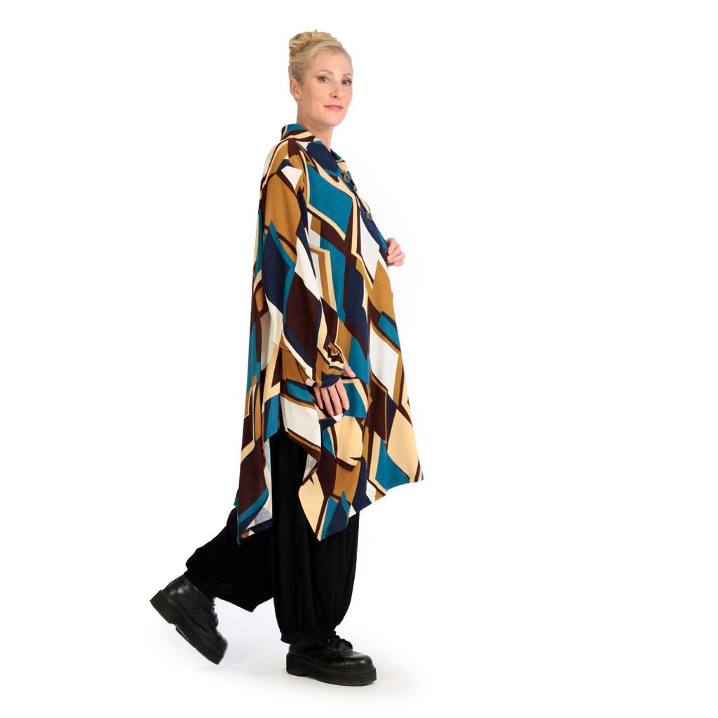Winter jacket in A-shape made of soft fine knit quality, Viva in blue-cognac-white