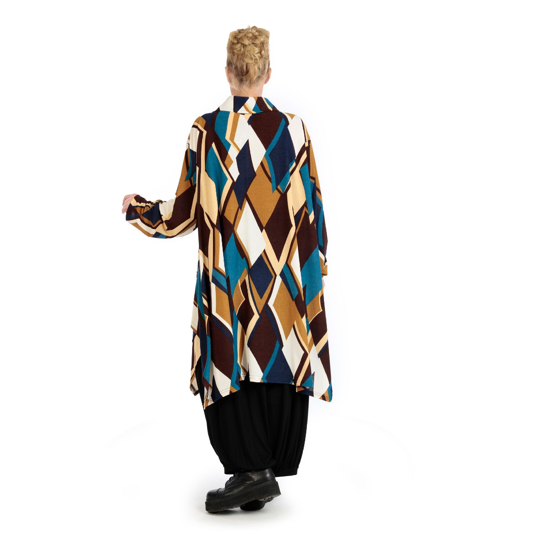 Winter jacket in A-shape made of soft fine knit quality, Viva in blue-cognac-white