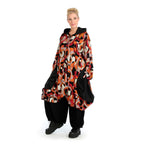 Winter coat in balloon shape made of warm Romanit jersey quality, Makino in red-orange-black