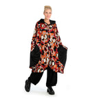 Winter coat in balloon shape made of warm Romanit jersey quality, Makino in red-orange-black