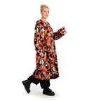 Winter dress in balloon shape made of warm Romanit jersey quality, Makino in red-orange-black