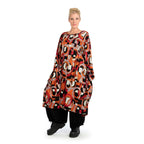 Winter dress in balloon shape made of warm Romanit jersey quality, Makino in red-orange-black