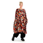 Winter dress in balloon shape made of warm Romanit jersey quality, Makino in red-orange-black