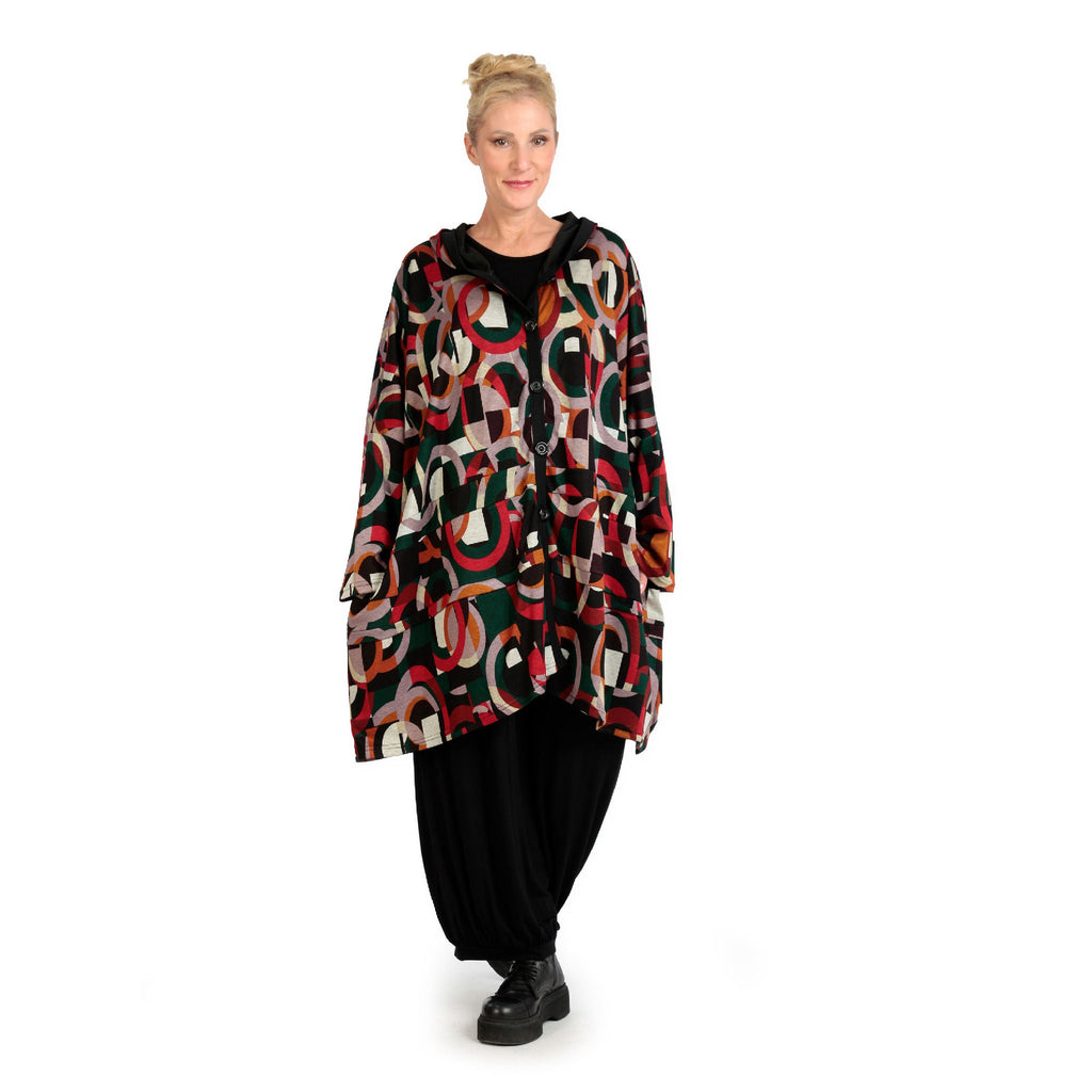 Winter jacket in a boxy shape made of warm Romanit jersey quality, Makino in red-green-black