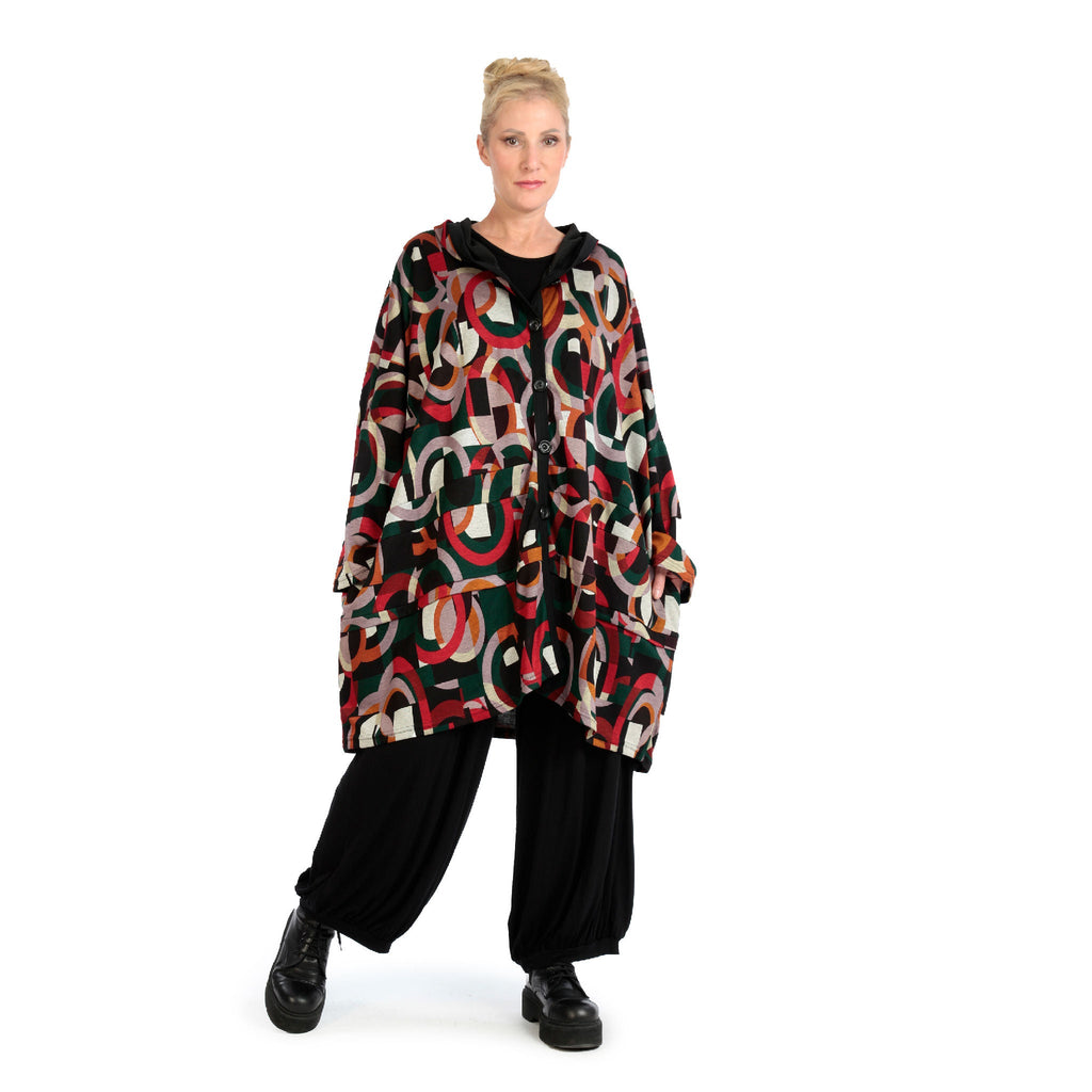 Winter jacket in a boxy shape made of warm Romanit jersey quality, Makino in red-green-black
