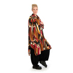 Winter jacket in A-shape made of soft fine knit quality, Aurora in cognac-red-white