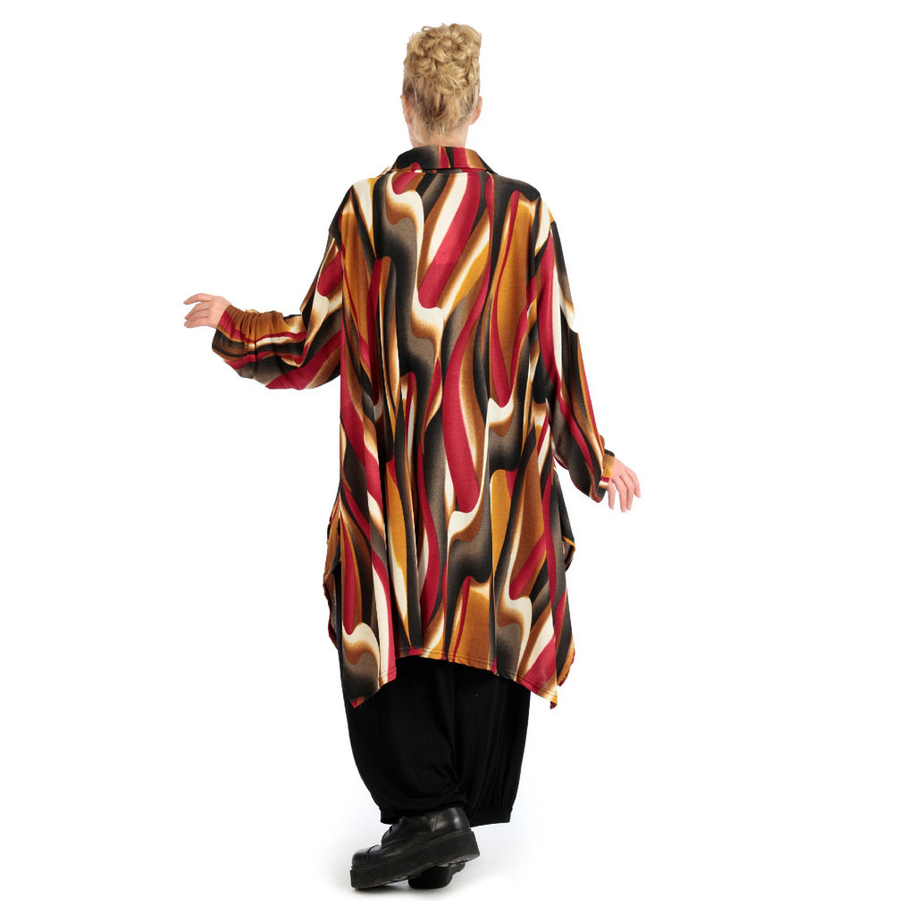 Winter jacket in A-shape made of soft fine knit quality, Aurora in cognac-red-white