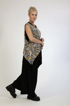 Winter top in pointed shape made of stretcher jersey quality, Maia in blue-yellow-lilac
