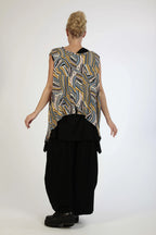 Winter top in pointed shape made of stretcher jersey quality, Maia in blue-yellow-lilac