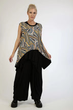 Winter top in pointed shape made of stretcher jersey quality, Maia in blue-yellow-lilac