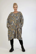 Winter big shirt in balloon shape made of stretcher jersey quality, Maia in blue-yellow-lilac