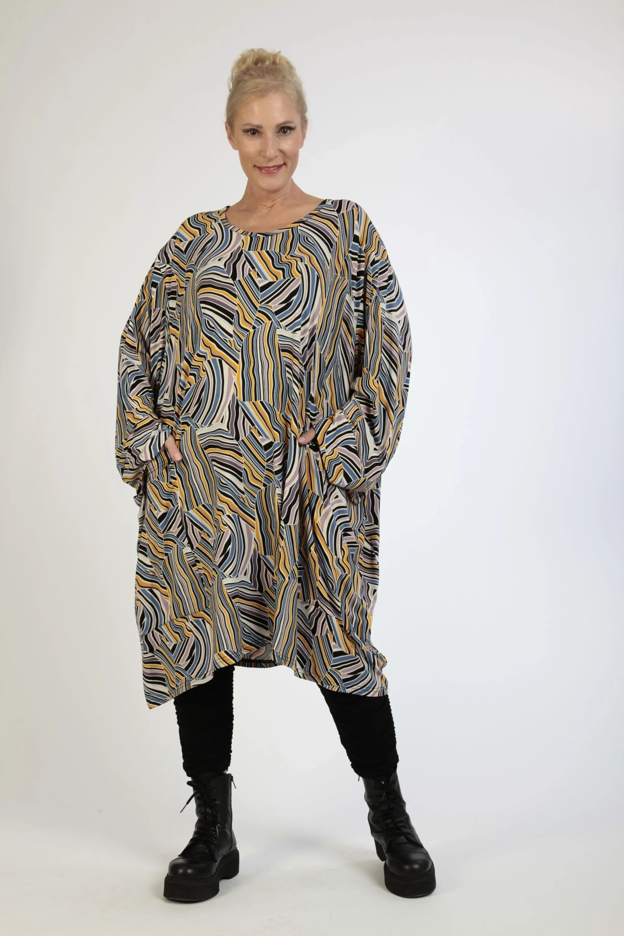 Winter big shirt in balloon shape made of stretcher jersey quality, Maia in blue-yellow-lilac