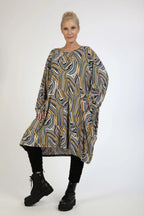 Winter big shirt in balloon shape made of stretcher jersey quality, Maia in blue-yellow-lilac