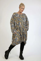 Winter big shirt in balloon shape made of stretcher jersey quality, Maia in blue-yellow-lilac