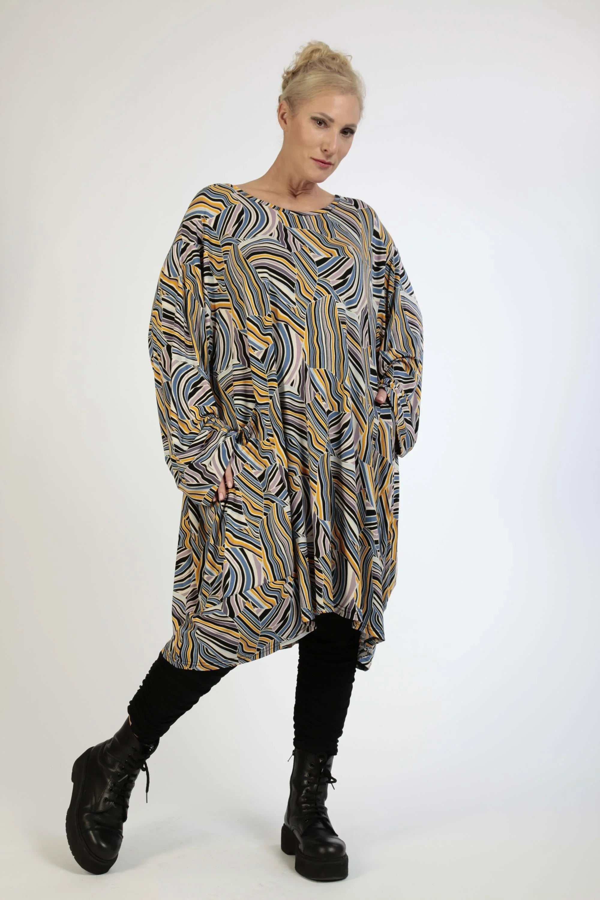 Winter big shirt in balloon shape made of stretcher jersey quality, Maia in blue-yellow-lilac