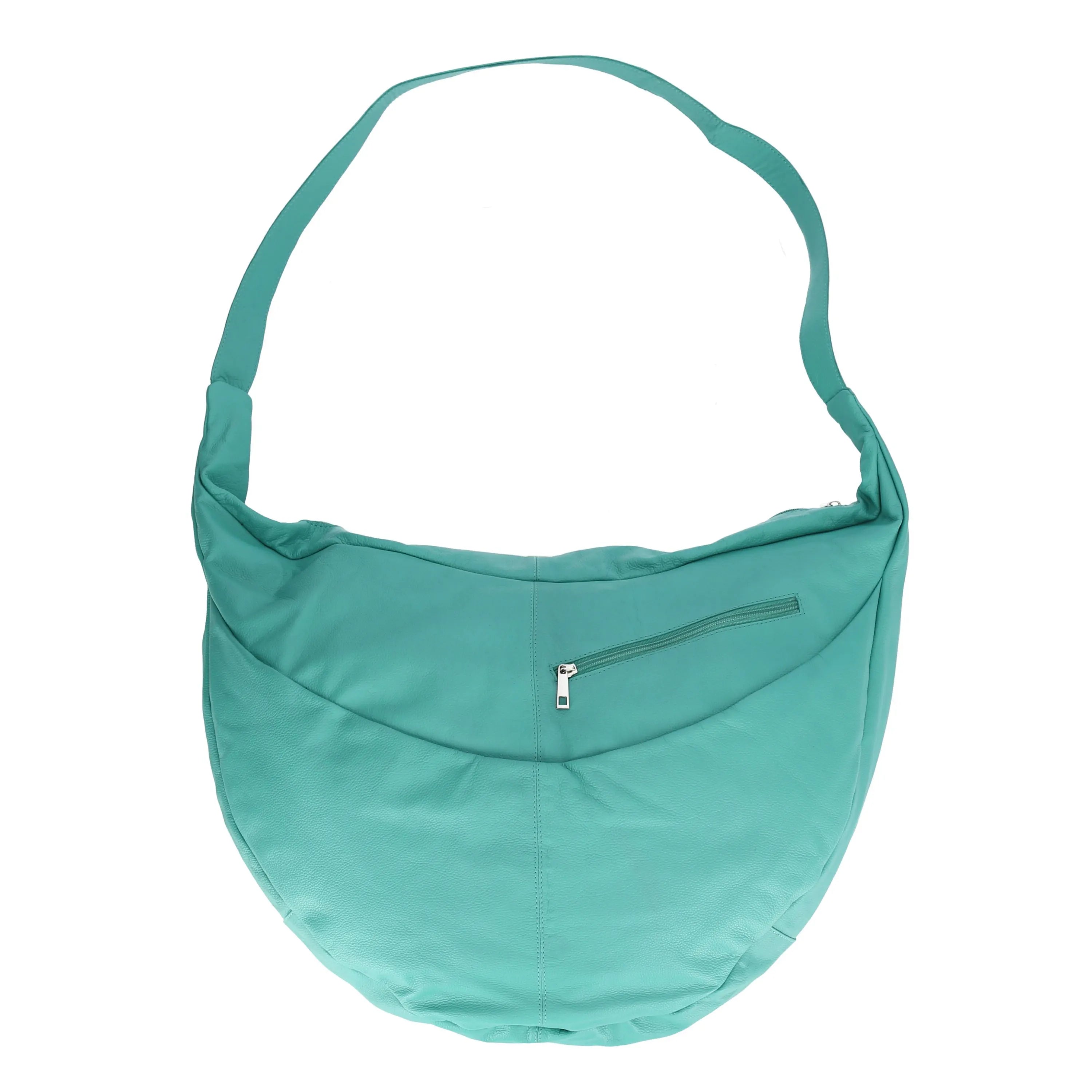Everyday bag in a balloon shape, made of smooth, high-quality leather, baggy style in turquoise.
