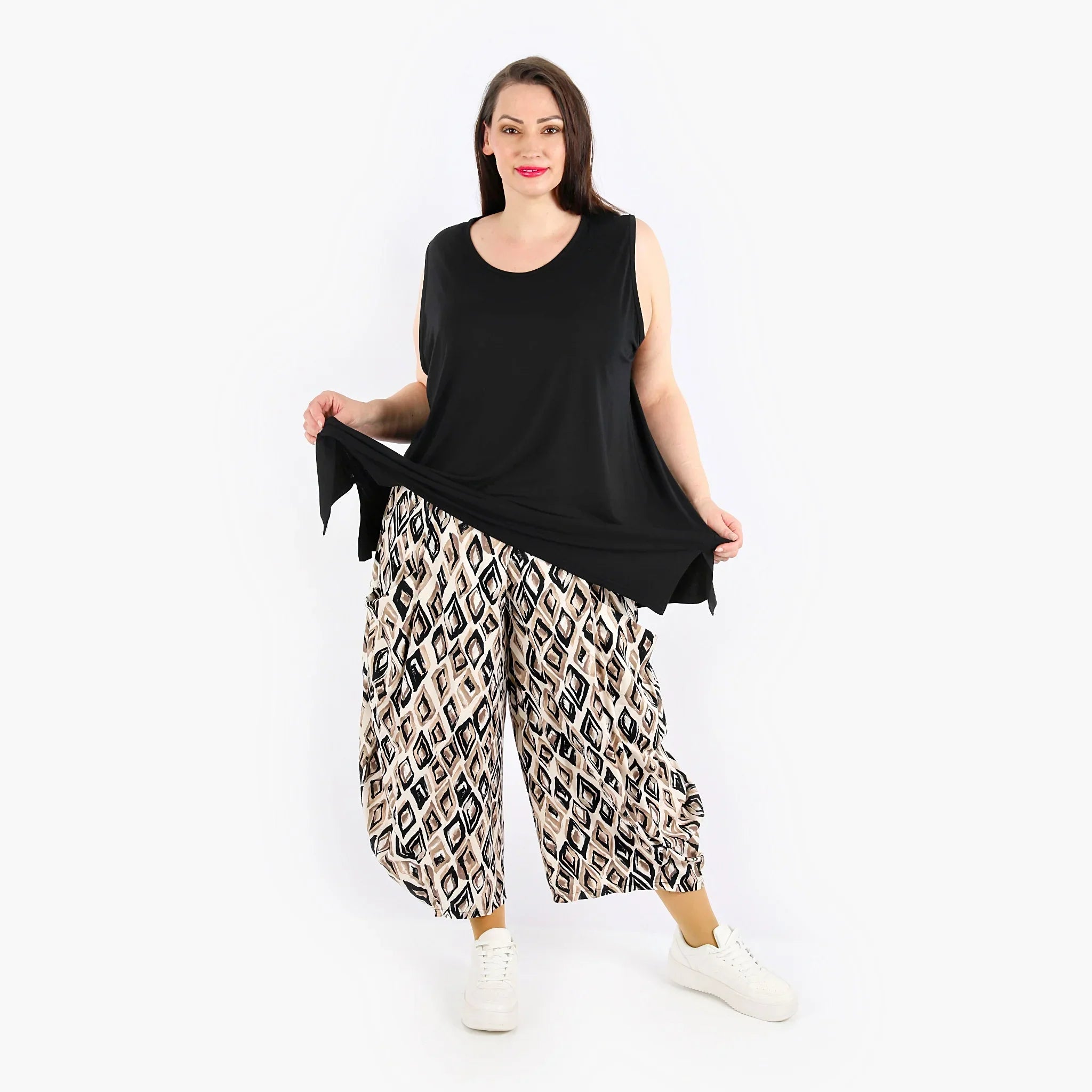 Pantalon AKH 8069, beige-noir-cognac