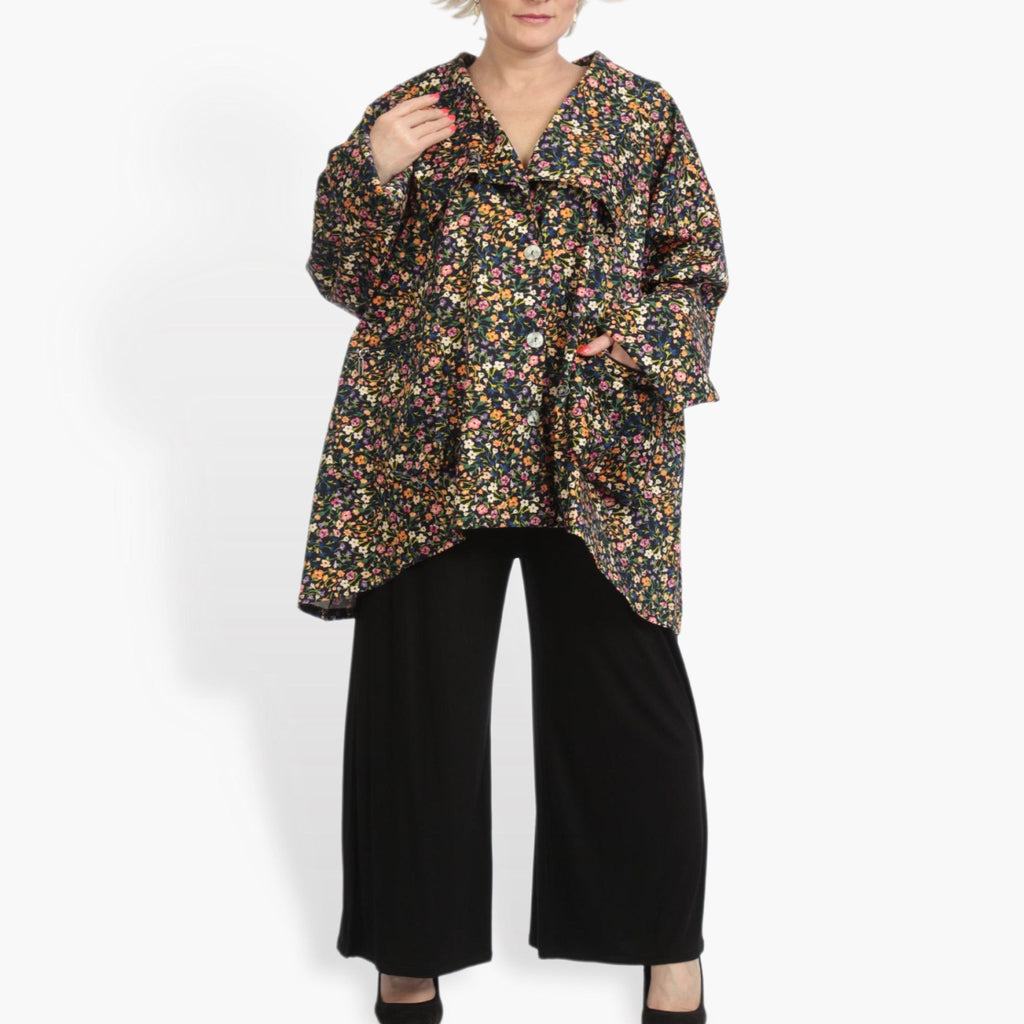 Summer jacket in A-shape made of poplin quality, Sunny in black-multi