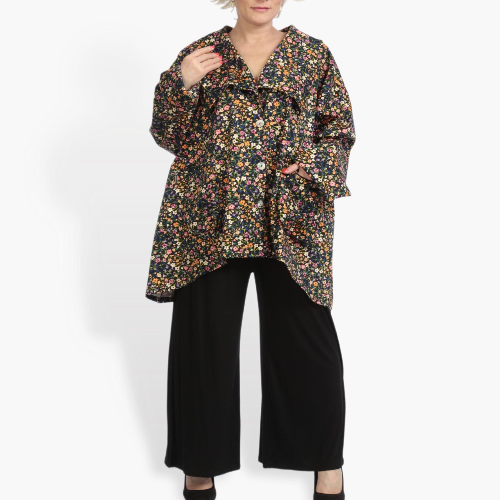 Summer jacket in A-shape made of poplin quality, Sunny in black-multi