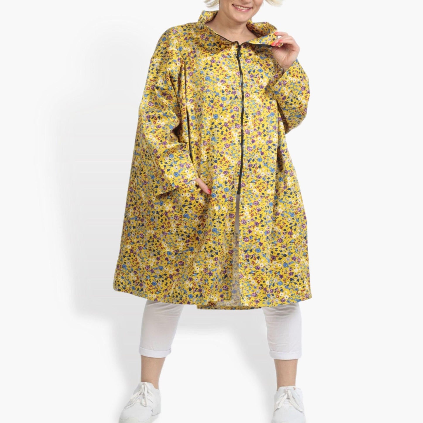 Summer coat in a straight shape made of poplin quality, Sunny in yellow-multi