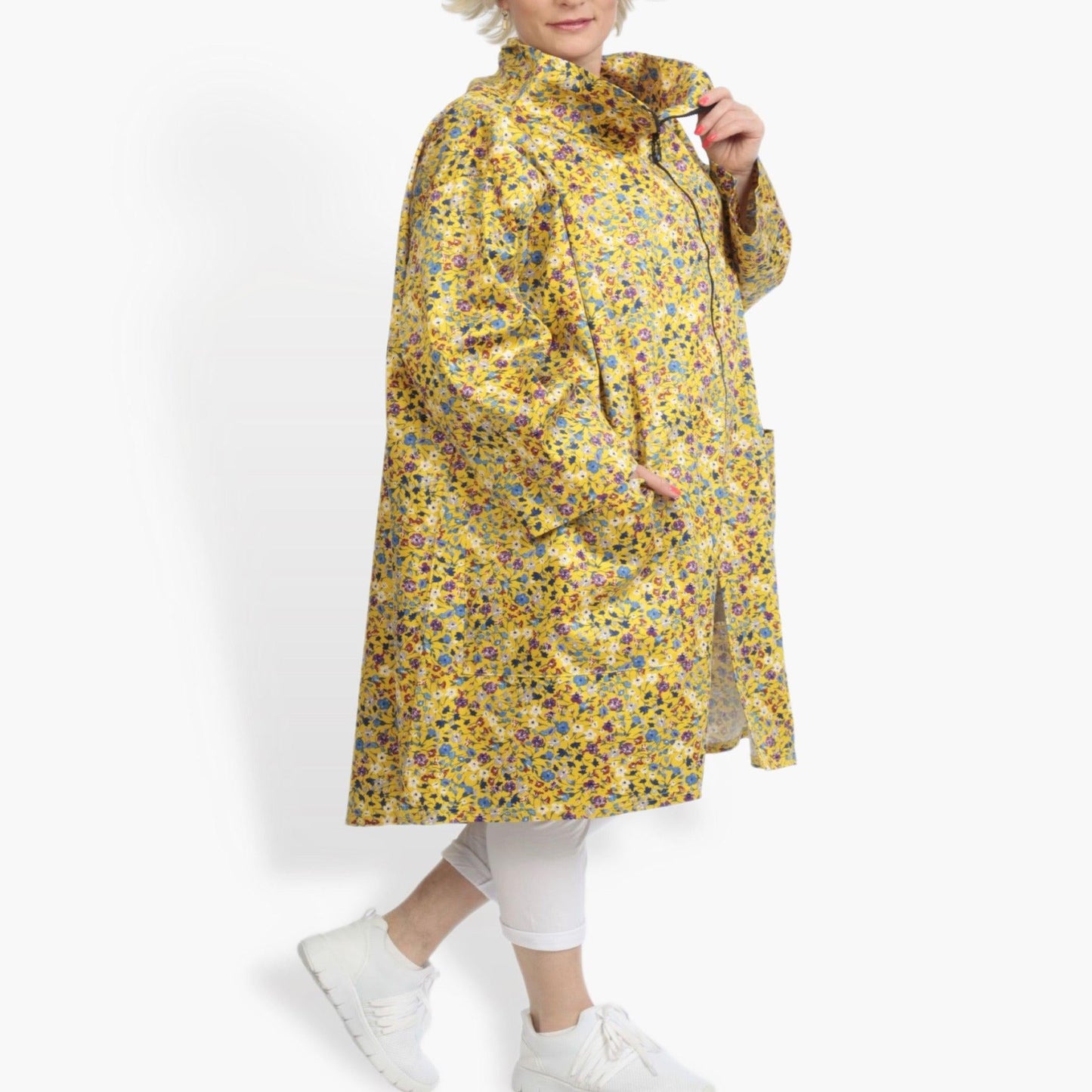 Summer coat in a straight shape made of poplin quality, Sunny in yellow-multi