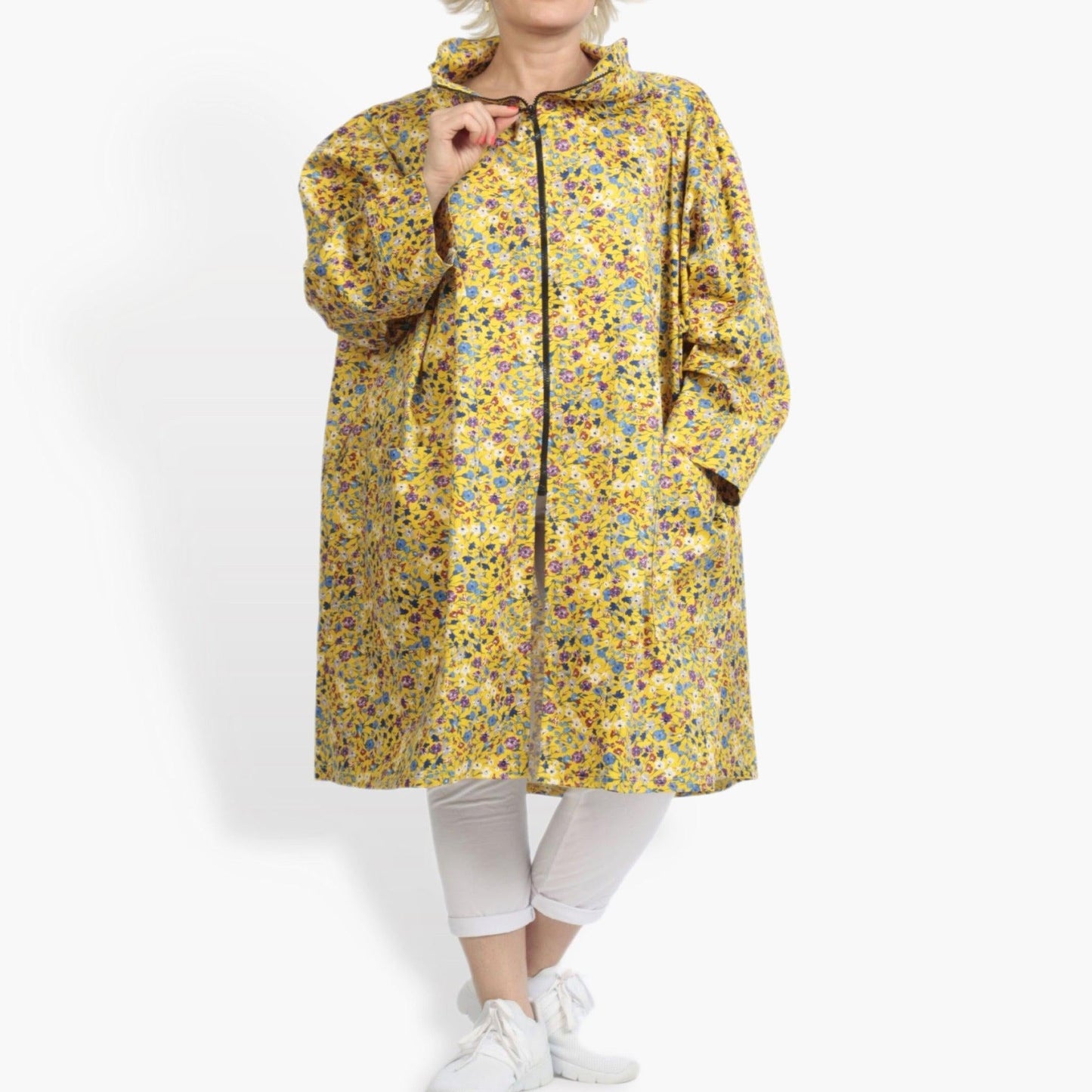 Summer coat in a straight shape made of poplin quality, Sunny in yellow-multi