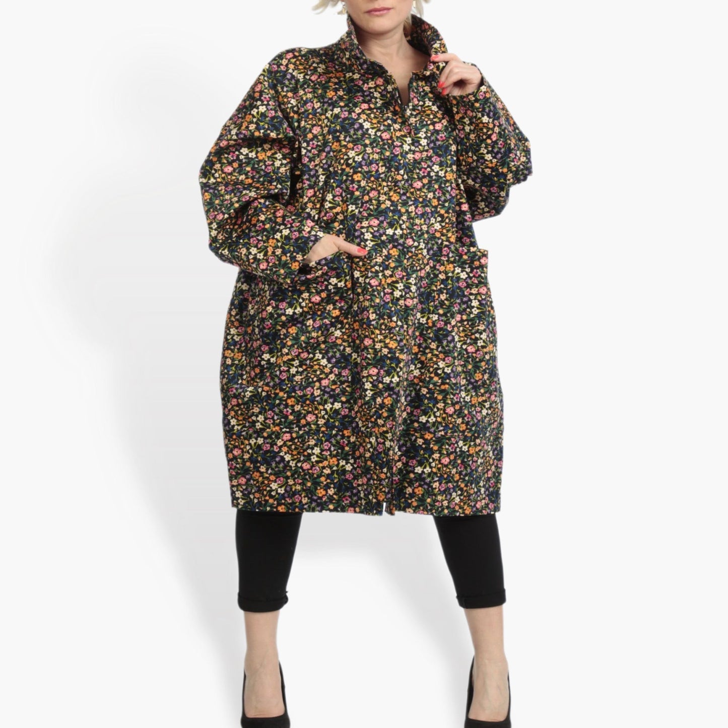 Summer coat in a straight shape made of poplin quality, Sunny in black-multi