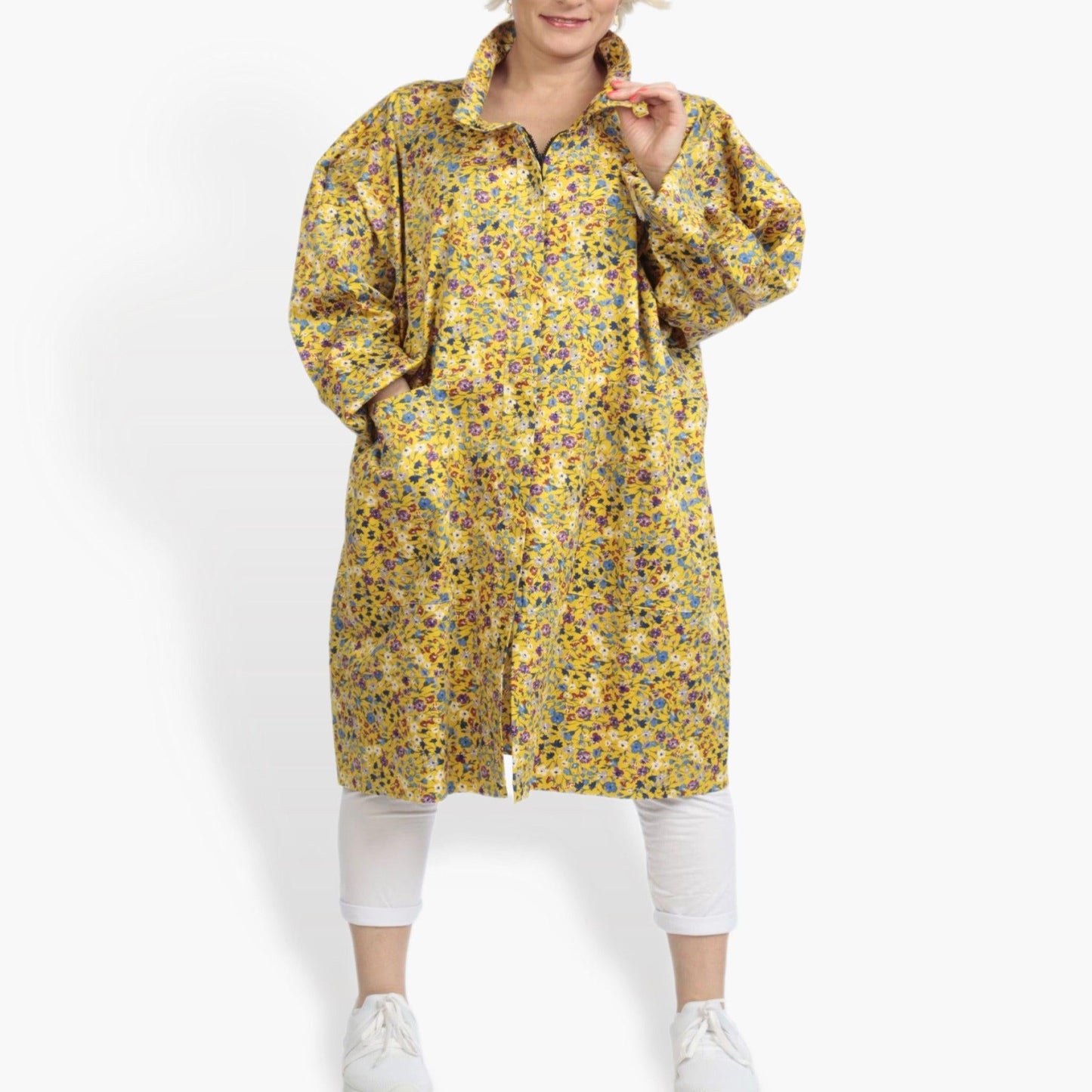 Summer coat in a straight shape made of poplin quality, Sunny in yellow-multi