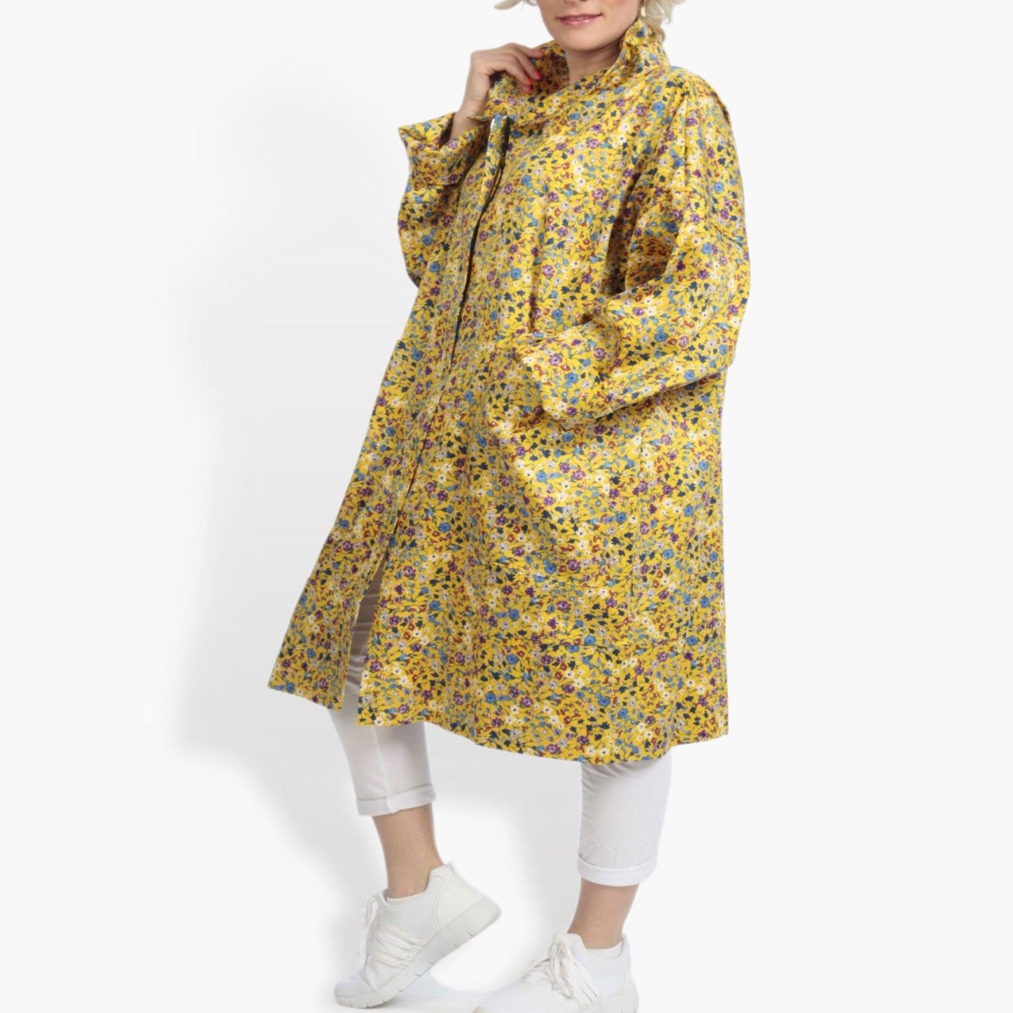 Summer coat in a straight shape made of poplin quality, Sunny in yellow-multi