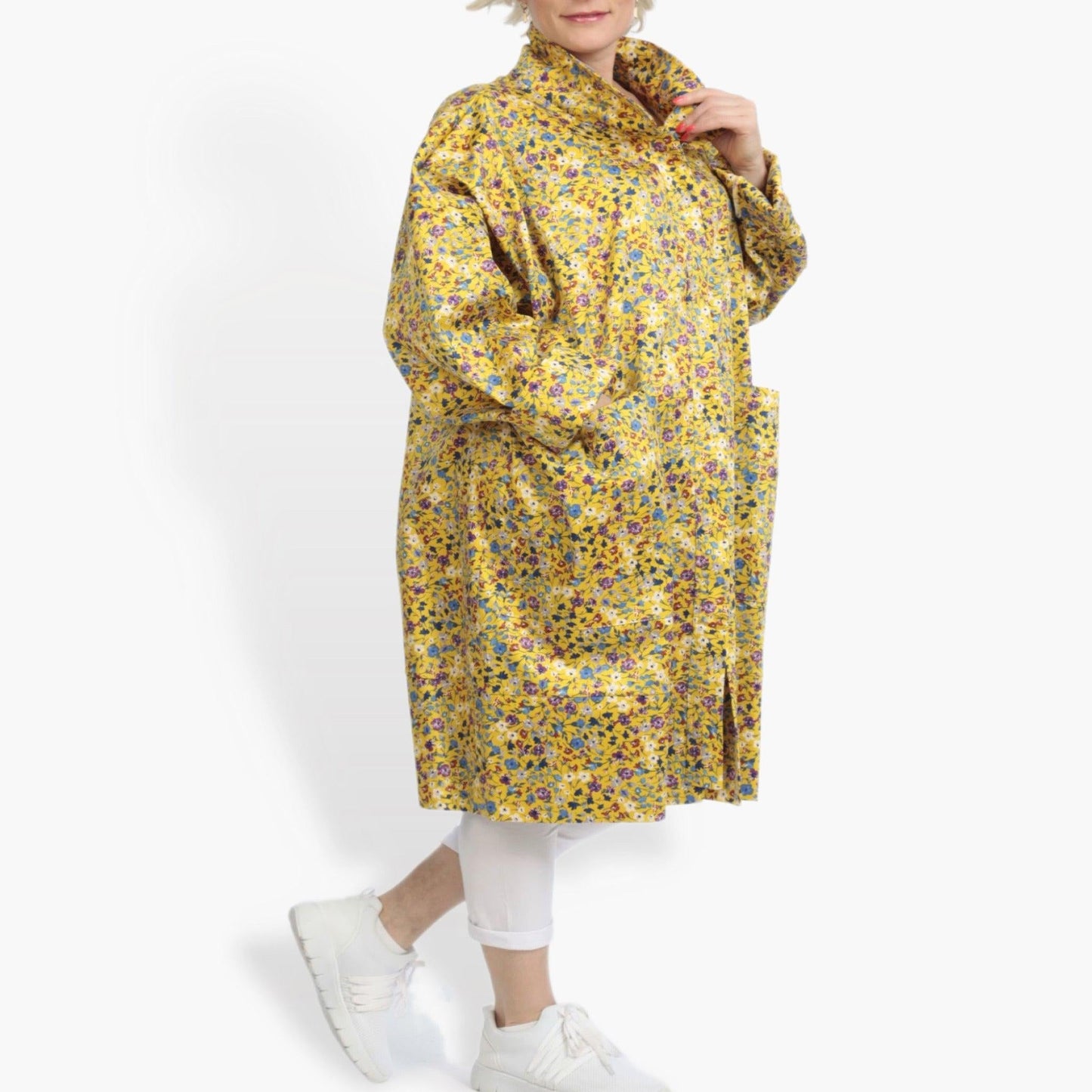 Summer coat in a straight shape made of poplin quality, Sunny in yellow-multi