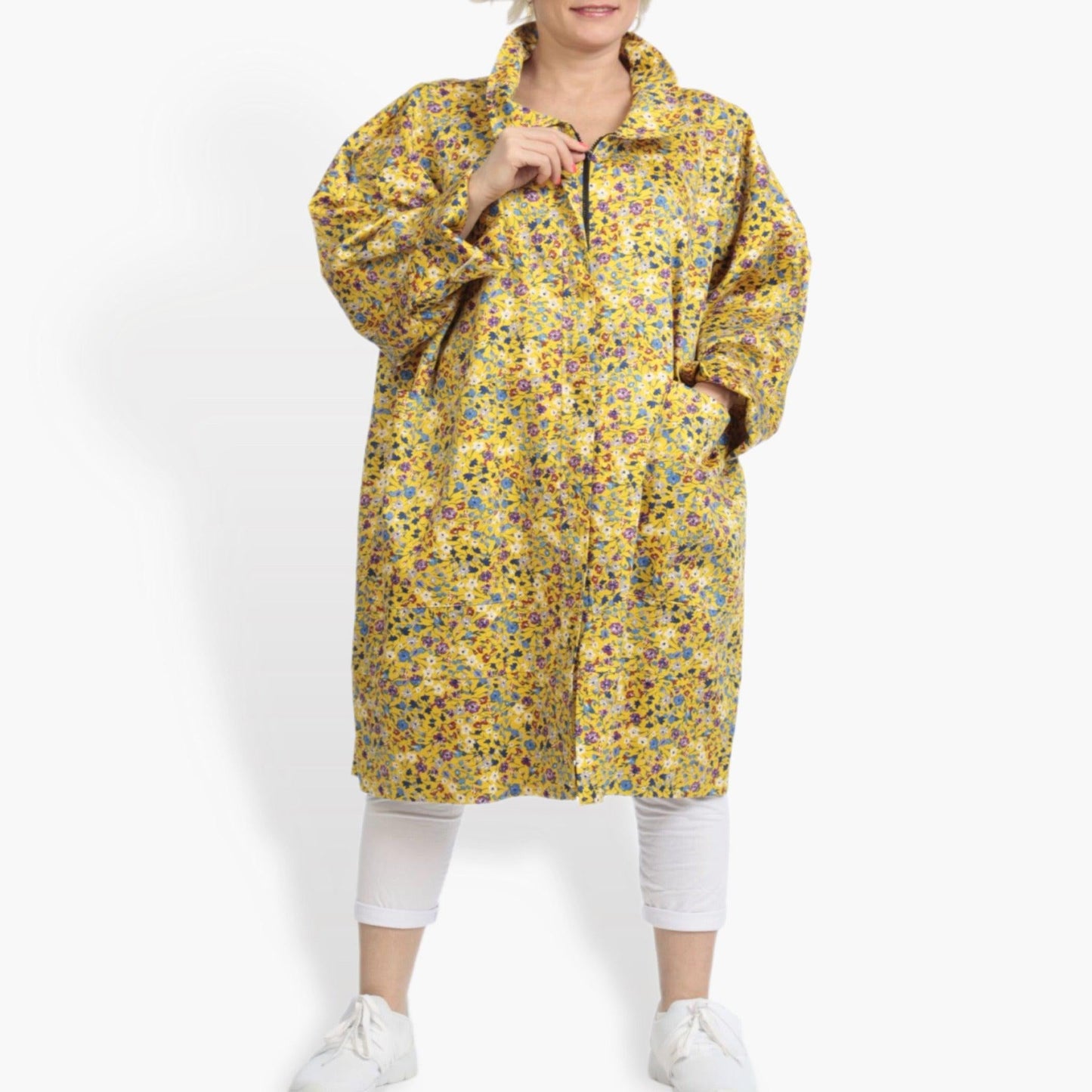 Summer coat in a straight shape made of poplin quality, Sunny in yellow-multi