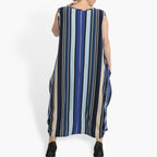 Summer dress in balloon shape made of smooth crepe quality, Amy in blue-beige-multi